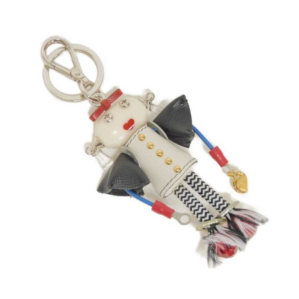 Prada Saffiano Robot Nancy Studded Keychain, Black Keyring Charm, Logo Medall...